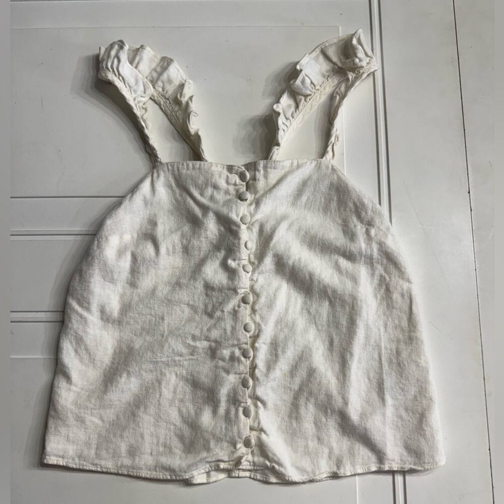 Madewell Womens Sz 0 White Linen Blend Ruffle Button Up Tank Top Blouse